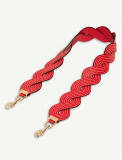 Shop Loewe Scarlet Red Woven Wavy Stitches Leather Strap