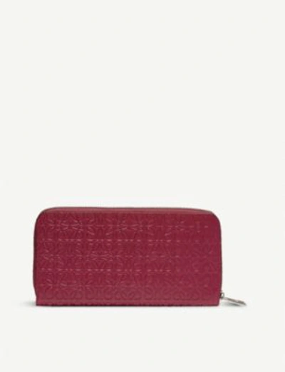 Shop Loewe Anagram Embossed Logo Leather Wallet In Raspberry