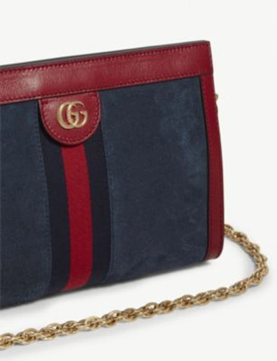 Shop Gucci Ophidia Small Suede And Leather Shoulder Bag In Blue