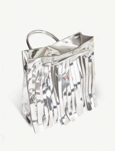Shop Mm6 Maison Margiela 流苏 金属的 人造-皮革 手提包 袋 In Silver