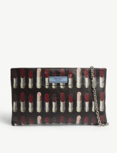 Shop Prada Lipstick Leather Pouch With Chain In Red/black