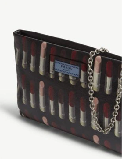 Shop Prada Lipstick Leather Pouch With Chain In Red/black