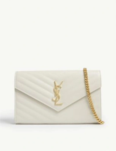 Shop Saint Laurent Monogram Quilted Leather Wallet-on-chain In Cream