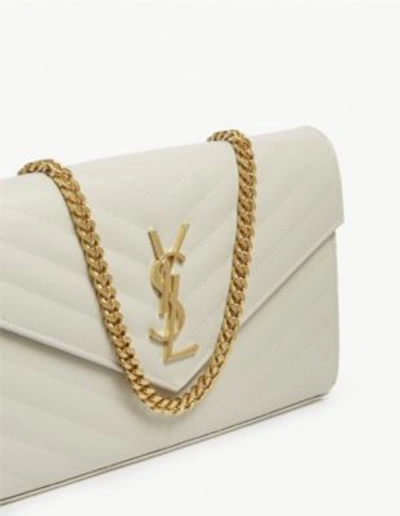 Shop Saint Laurent Monogram Quilted Leather Wallet-on-chain In Cream