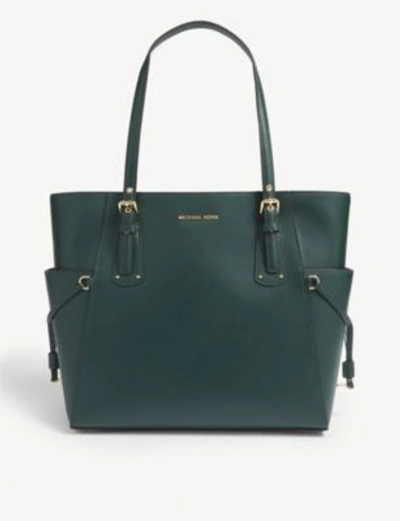 Shop Michael Michael Kors Voyager Leather Tote In Racing Green