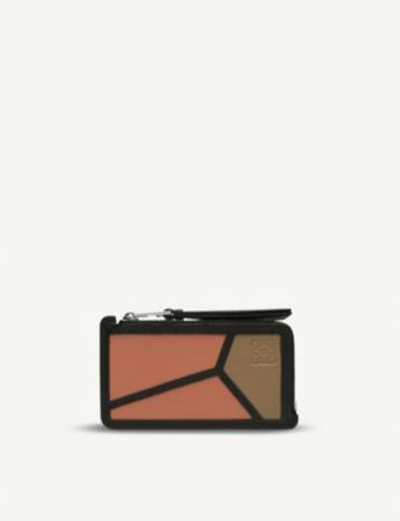 Shop Loewe Puzzle Leather Coin And Cardholder In Pink Tulip/mocca