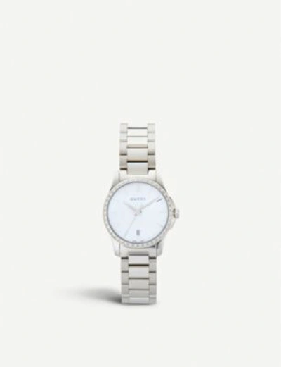 Shop Gucci Ya126543 Mother Of Pearl G Timeless Watch In Stainless Steel