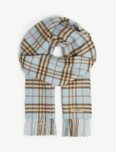 Shop Burberry Vintage Check Cashmere Scarf In Pale Peridot Blue