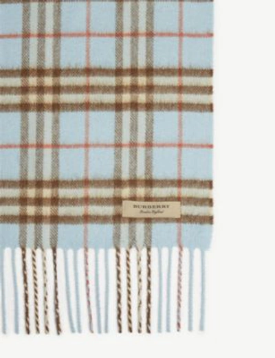 Shop Burberry Vintage Check Cashmere Scarf In Pale Peridot Blue