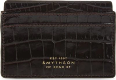 Shop Smythson Mara Crocodile-embossed Leather Card Holder In Black