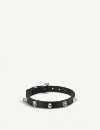 Shop Gucci Feline Head Studded Leather Bracelet