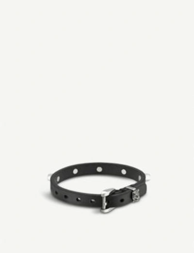 Shop Gucci Feline Head Studded Leather Bracelet