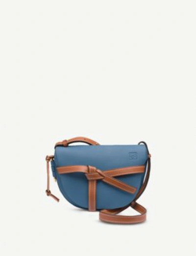 Shop Loewe Gate Small Leather Shoulder Bag In Varsity Blue/pecan