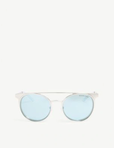 Shop Michael Kors Grayton Round-frame Sunglasses In Shiny Silver