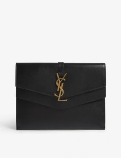 Shop Saint Laurent Womens Black Envelope Design Sulpice Bag Pouch