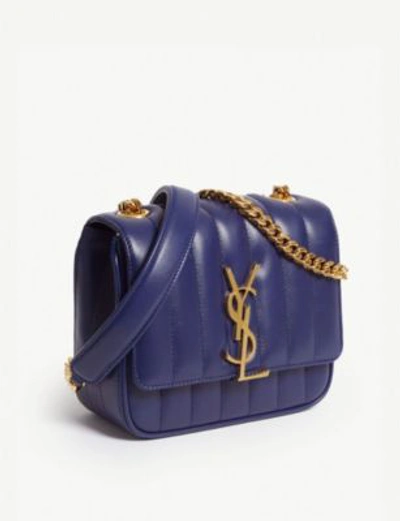 Shop Saint Laurent Dark Blue Monogram Vicky Leather Cross-body Bag In Saphire