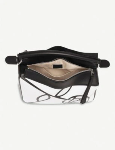 Shop Loewe Puzzle Roses Leather Shoulder Bag In White/black