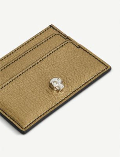 Shop Alexander Mcqueen Gold Crystal Detail Skull Metallic Leather Card Holder