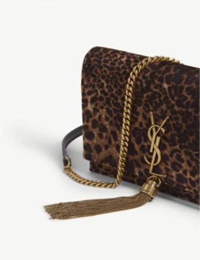 Shop Saint Laurent Kate Leopard Spot Monogram Velvet Wallet-on-chain