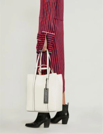 Shop Marc Jacobs Tag Leather Tote In Porcelain