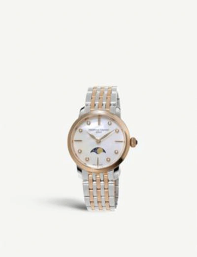 Shop Frederique Constant Fc-206mpwd1s2b Slimline Moonphase Mother-of-pearl And Diamond Watch In Silver/rose Gold