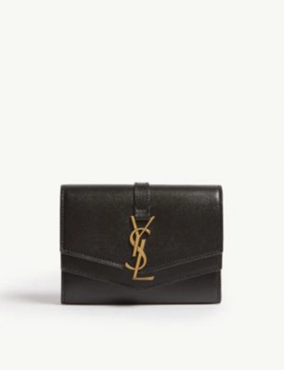 Shop Saint Laurent Womens Black Sulpice Leather Wallet