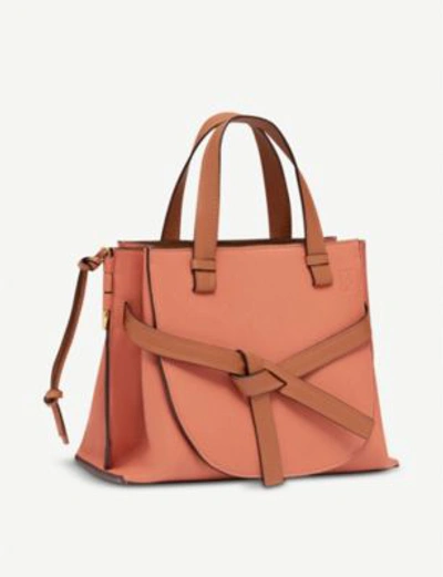 Shop Loewe Gate Top-handle Small Leather Tote Bag In Pink Tulip/tan