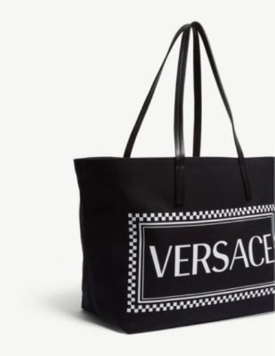 Shop Versace Logo Print Canvas Tote Bag In Black White