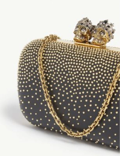 Shop Alexander Mcqueen Queen And King Embellished Leather Clutch In Black