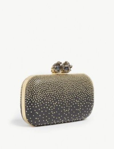 Shop Alexander Mcqueen Queen And King Embellished Leather Clutch In Black