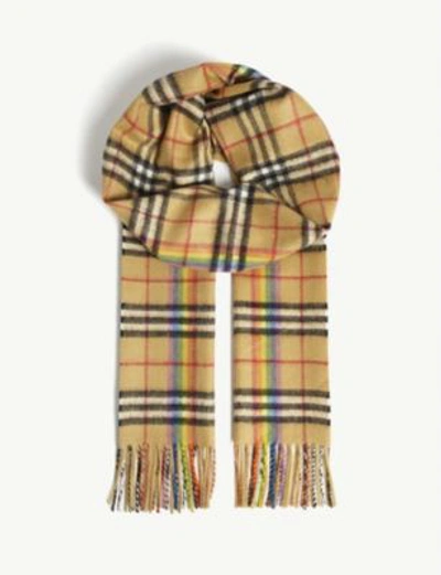 Shop Burberry House Check And Rainbow Silk Scarf In Antique Yellow