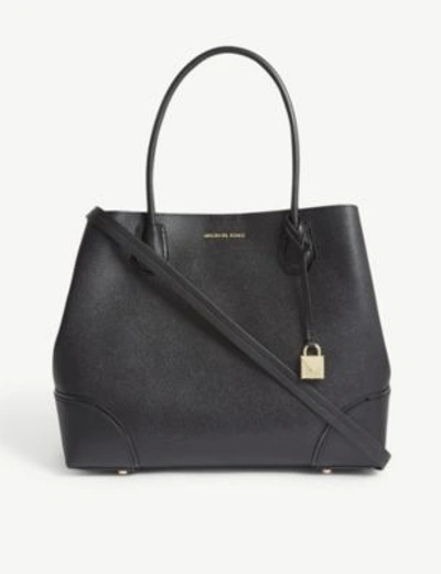 Shop Michael Michael Kors Mercer Gallery Large Grained Leather Tote In Black