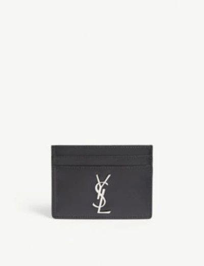 Shop Saint Laurent Monogram Leather Card Holder In Black
