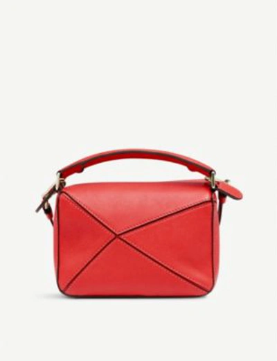 Shop Loewe Puzzle Mini Leather Shoulder Bag In Scarlet Red