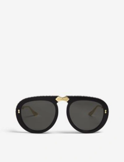 Shop Gucci Gg0307s Pilot-frame Foldable Sunglasses In Gold