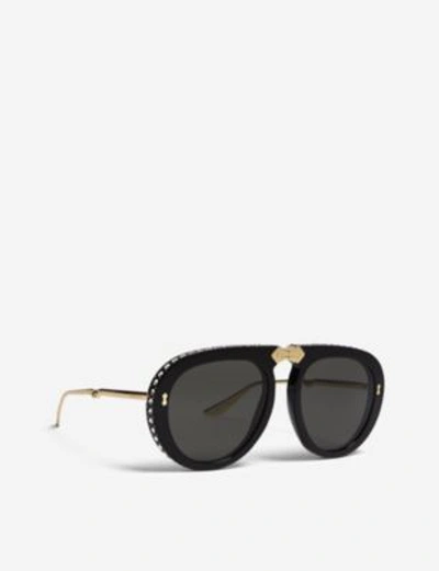 Shop Gucci Gg0307s Pilot-frame Foldable Sunglasses In Gold