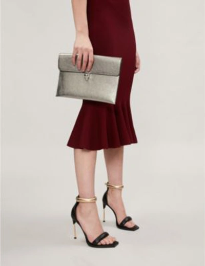 Shop Alexander Mcqueen Leather Envelope Clutch In Gunmetal