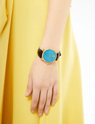 Shop Gucci G-timeless Yellow-gold Pvd And Leather Watch In Gold/black