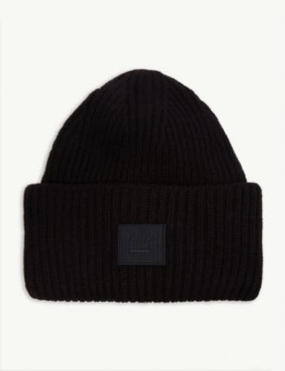 Shop Acne Studios Pansy Face Knitted Wool Beanie In Black