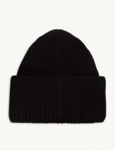 Shop Acne Studios Pansy Face Knitted Wool Beanie In Black