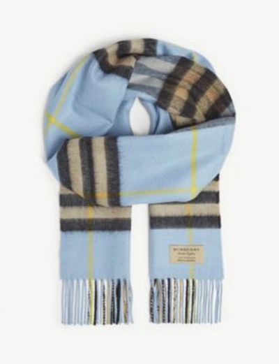 Shop Burberry Classic Check Cashmere Scarf In Pale Blue Carbon