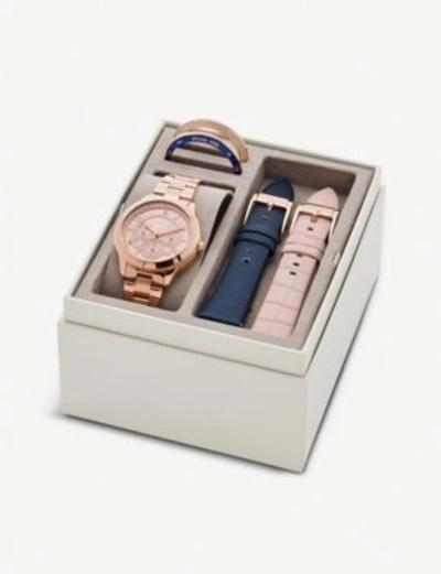 Shop Michael Kors Mk3983 Jet Set Rose-gold Stainless Steel Chronograph Watch Gift Set