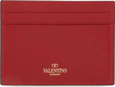 Shop Valentino Studded Card Holder In Red