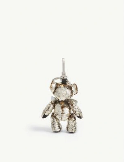 Shop Burberry Sequin Thomas Bear Keyring In Silver
