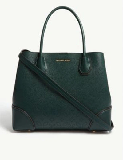 Shop Michael Michael Kors Mercer Gallery Laser-cut Leather Tote In Racing Green