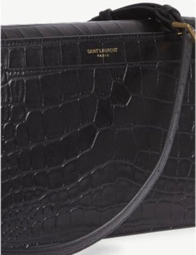 Shop Saint Laurent Black Catherine Crocodile Embossed Leather Satchel