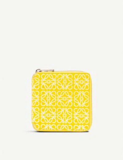 Shop Loewe Square Anagram Leather Zip Wallet In Yellow/white