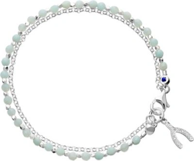 Shop Astley Clarke Wishbone Sterling Silver Amazonite Friendship Bracelet In Pale Blue