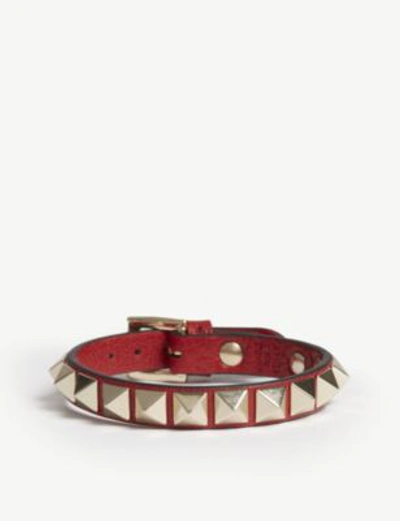 Shop Valentino Rockstud Small Leather Bracelet In Red