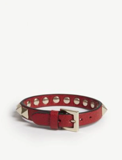 Shop Valentino Rockstud Small Leather Bracelet In Red